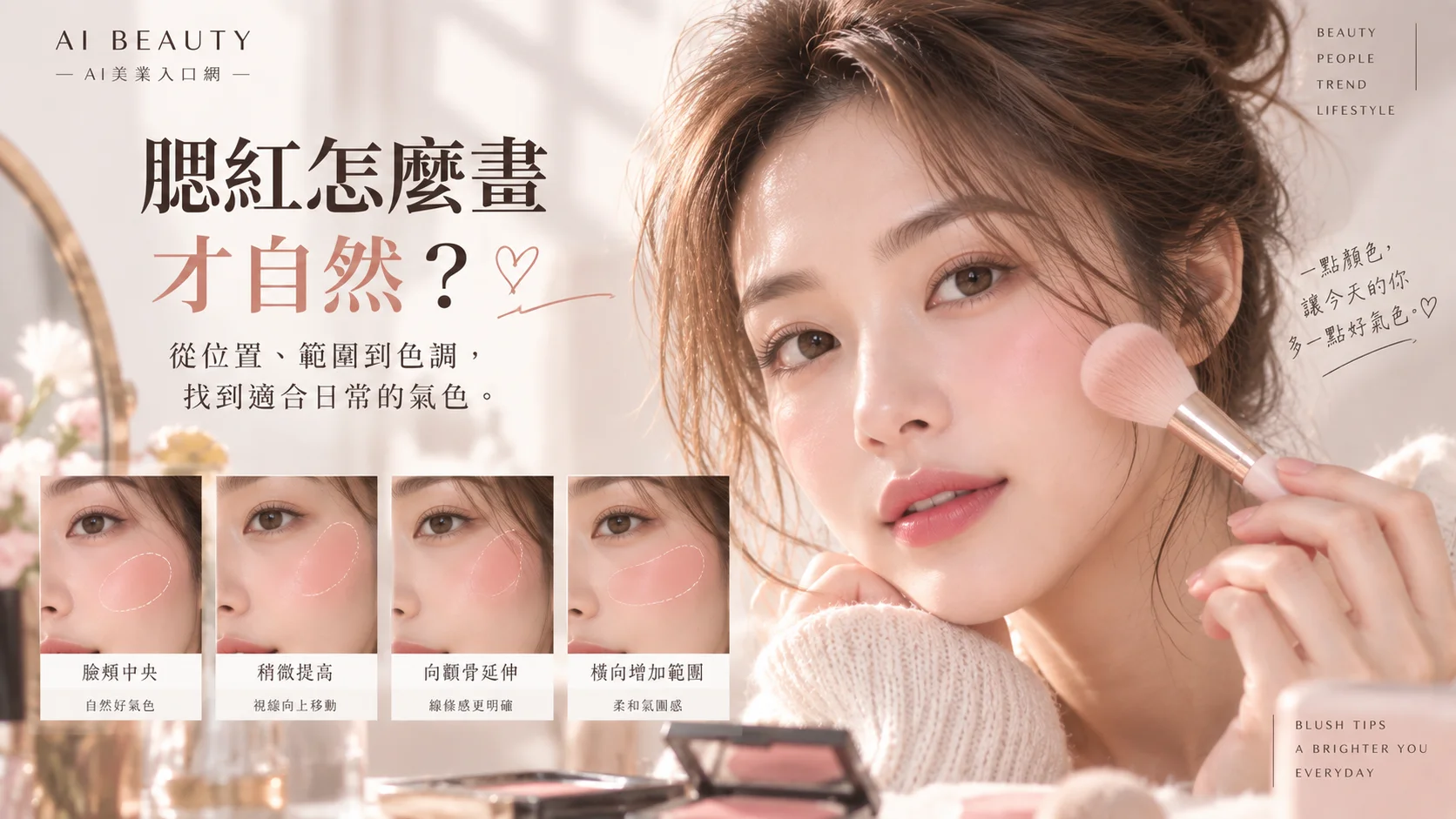 腮紅怎麼畫才自然？從位置、範圍到色調，找到適合日常的氣色